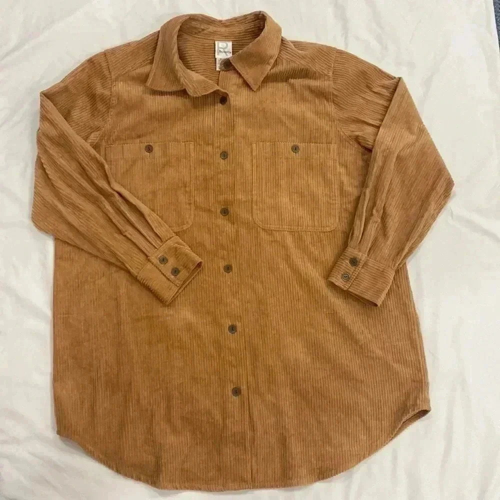 Roaman's Corduroy Button-Down Shirt Jacket in Camel Brown